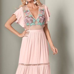 Light Pink Embroidered Maxi Dress